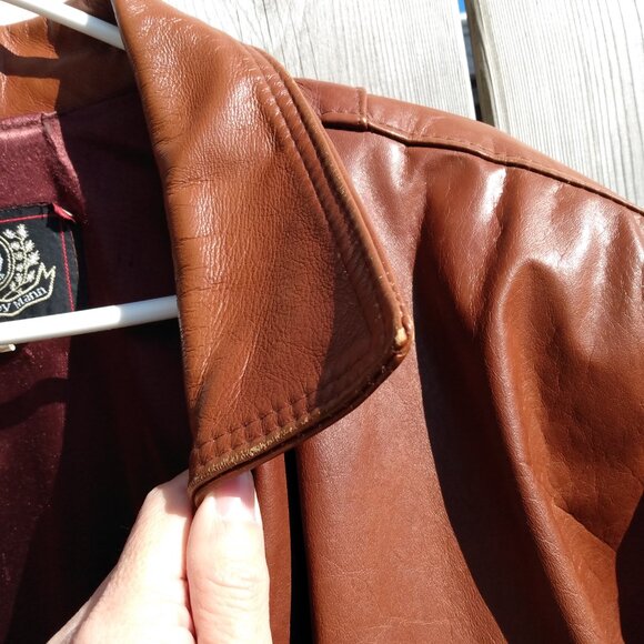 Vintage 90s XL Brown Jacket Leather by Mann 54" Chest - Picture 5 of 16